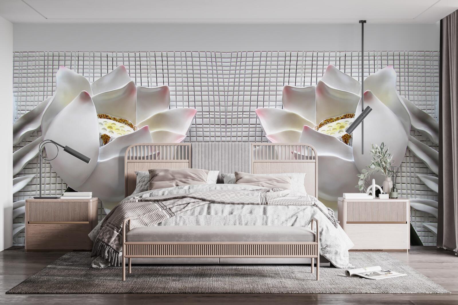 Fotobehang witte lotus dozen