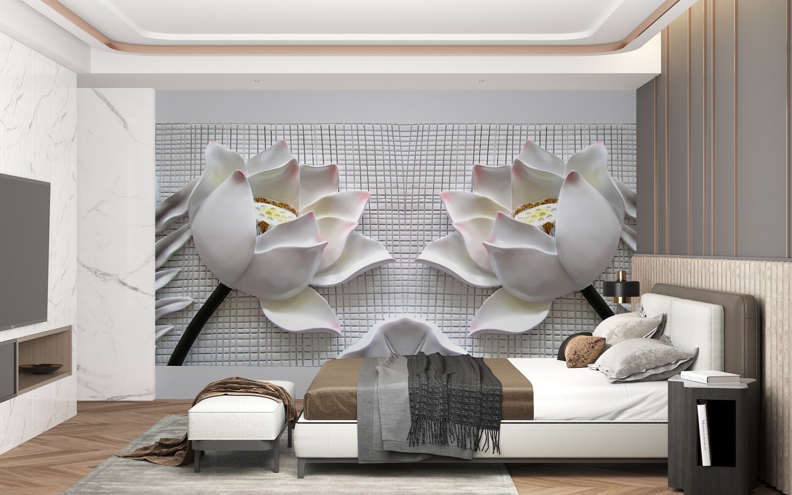 Fotobehang witte lotus dozen