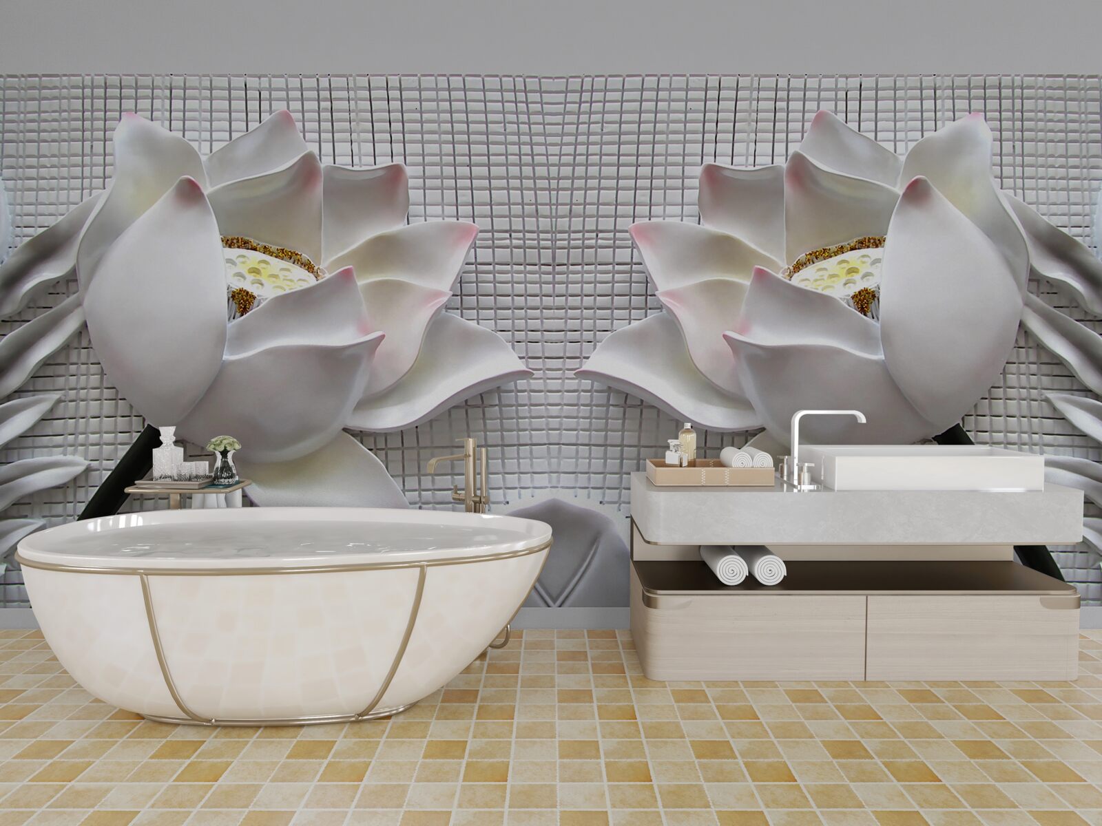 Fotobehang witte lotus dozen