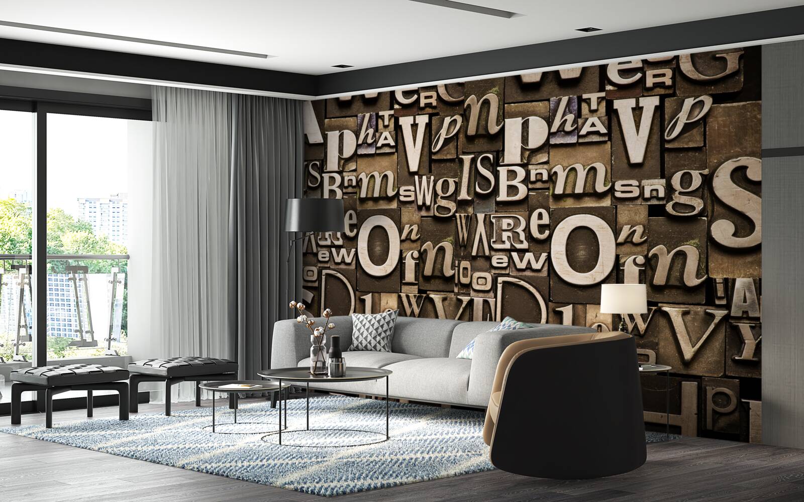 Fotobehang verschillende symbolen op een kastanjebruin bord