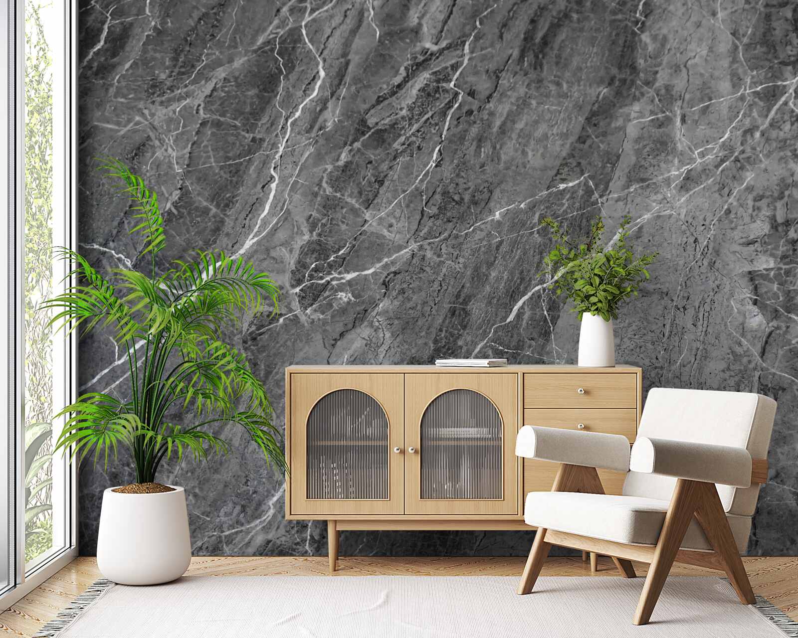 Fotobehang grijs marmer met witte adering