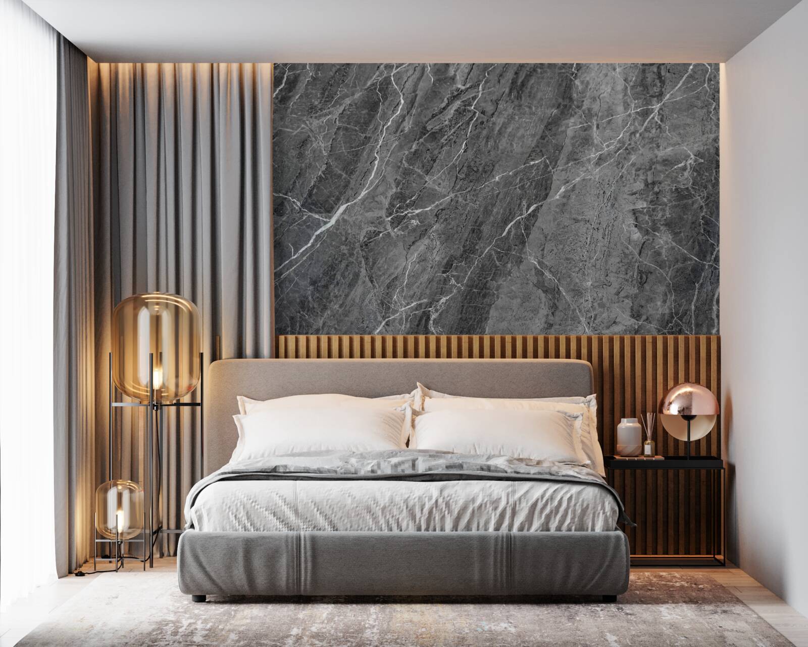 Fotobehang grijs marmer met witte adering