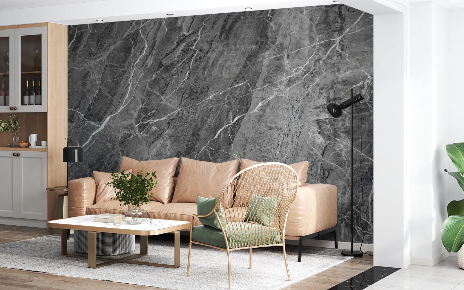 Fotobehang grijs marmer met witte adering