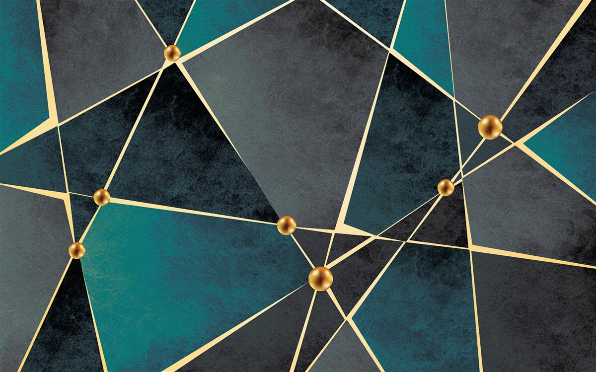 Fotobehang smaragdgroen mozaïek met gouden accenten