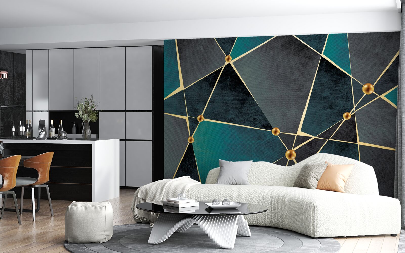 Fotobehang smaragdgroen mozaïek met gouden accenten