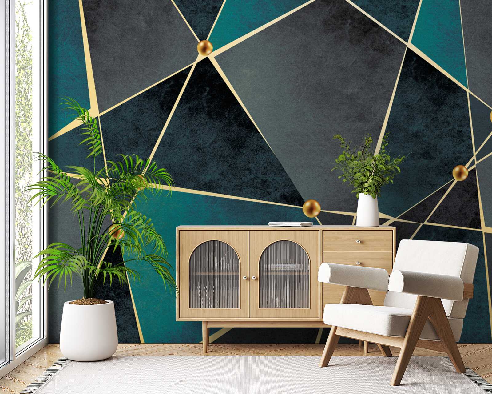 Fotobehang smaragdgroen mozaïek met gouden accenten