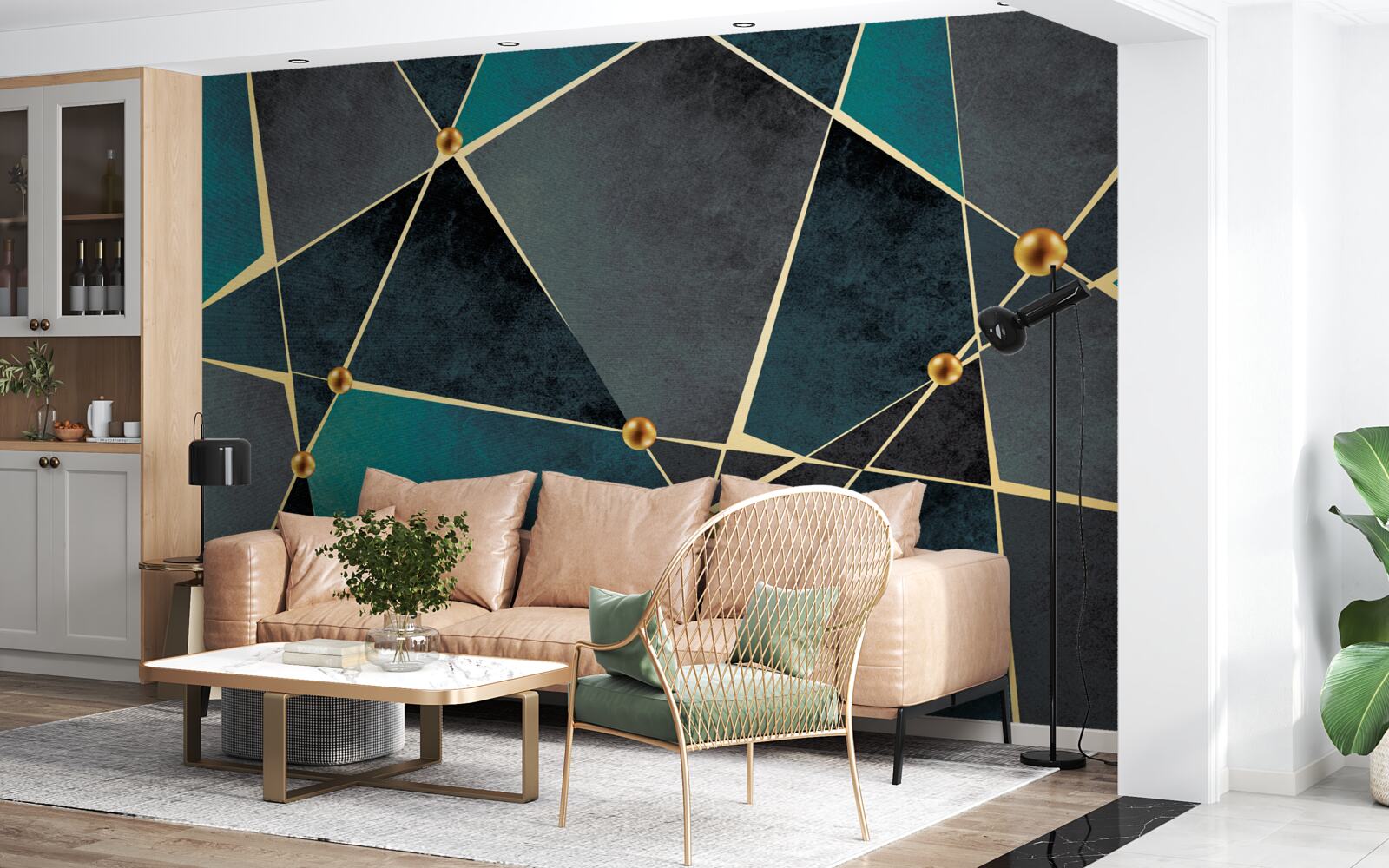 Fotobehang smaragdgroen mozaïek met gouden accenten