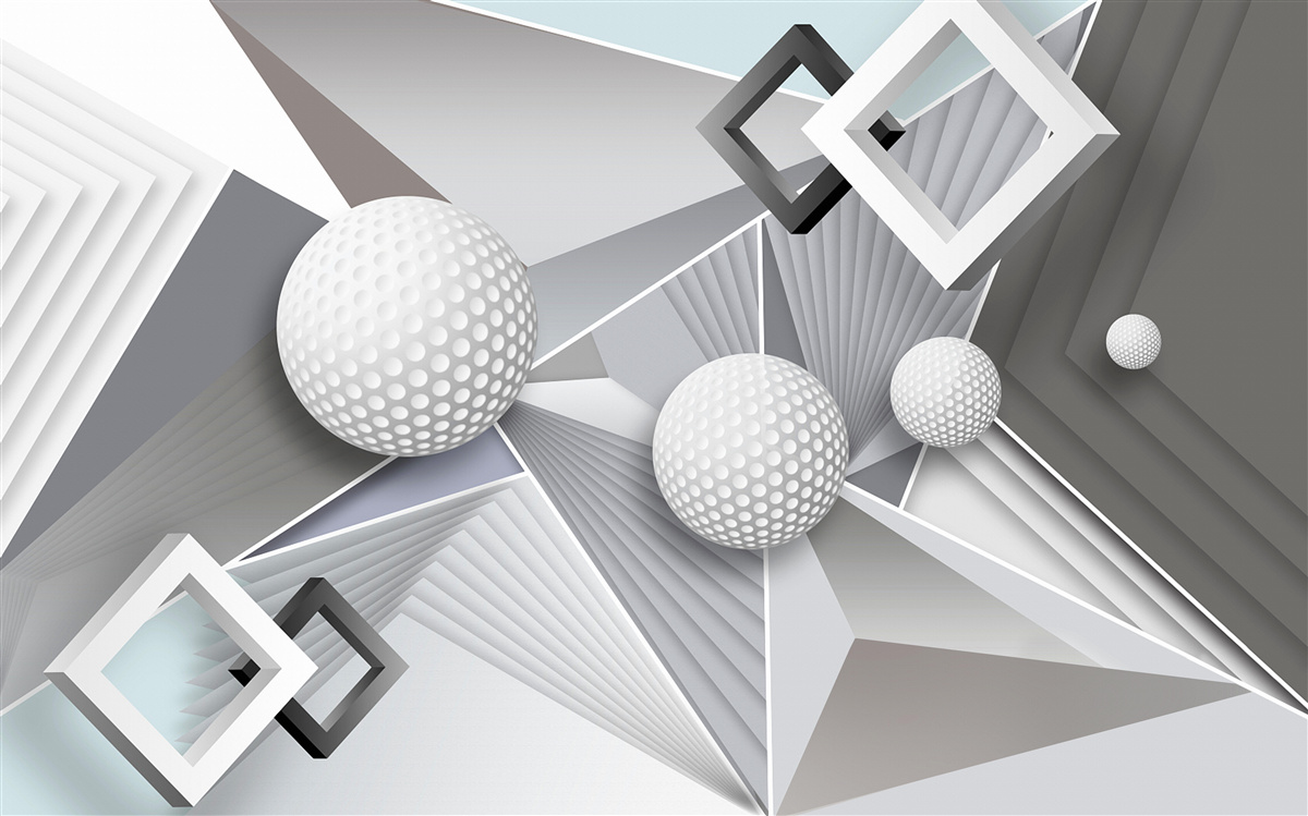 Fotobehang abstracte geometrische voorstelling van een kubus en een bal