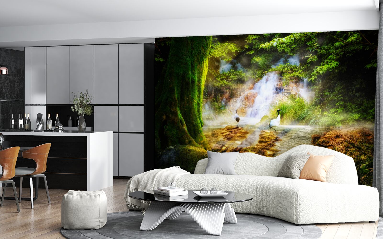 Fotobehang magische bergwaterval die in een cascade valt