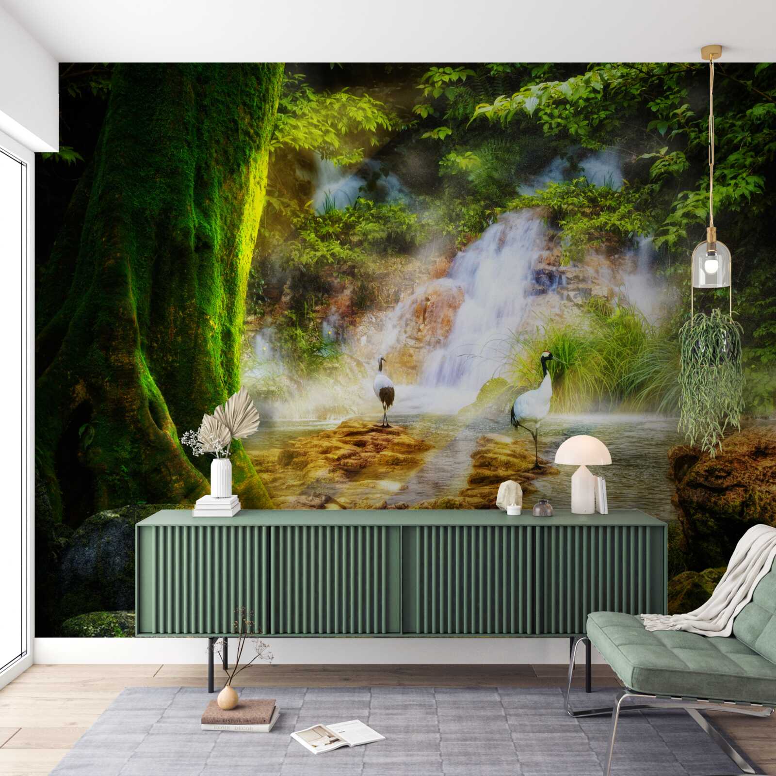 Fotobehang magische bergwaterval die in een cascade valt