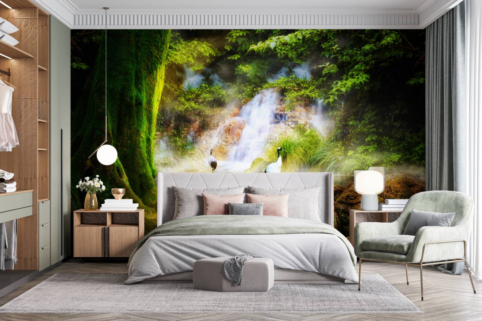 Fotobehang magische bergwaterval die in een cascade valt