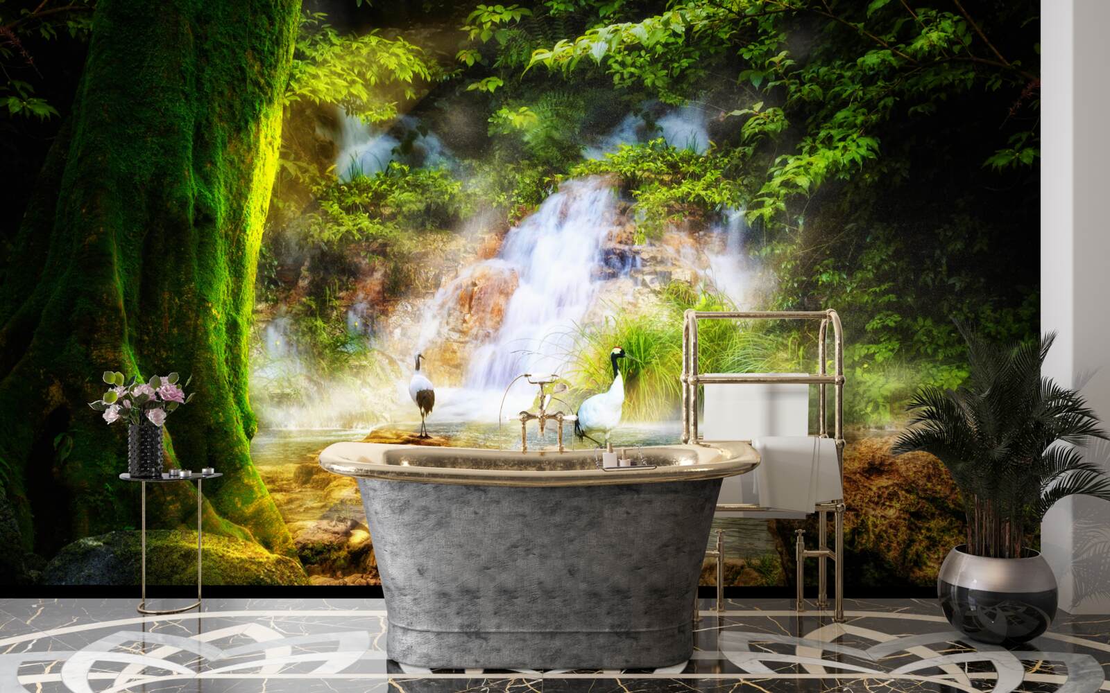 Fotobehang magische bergwaterval die in een cascade valt