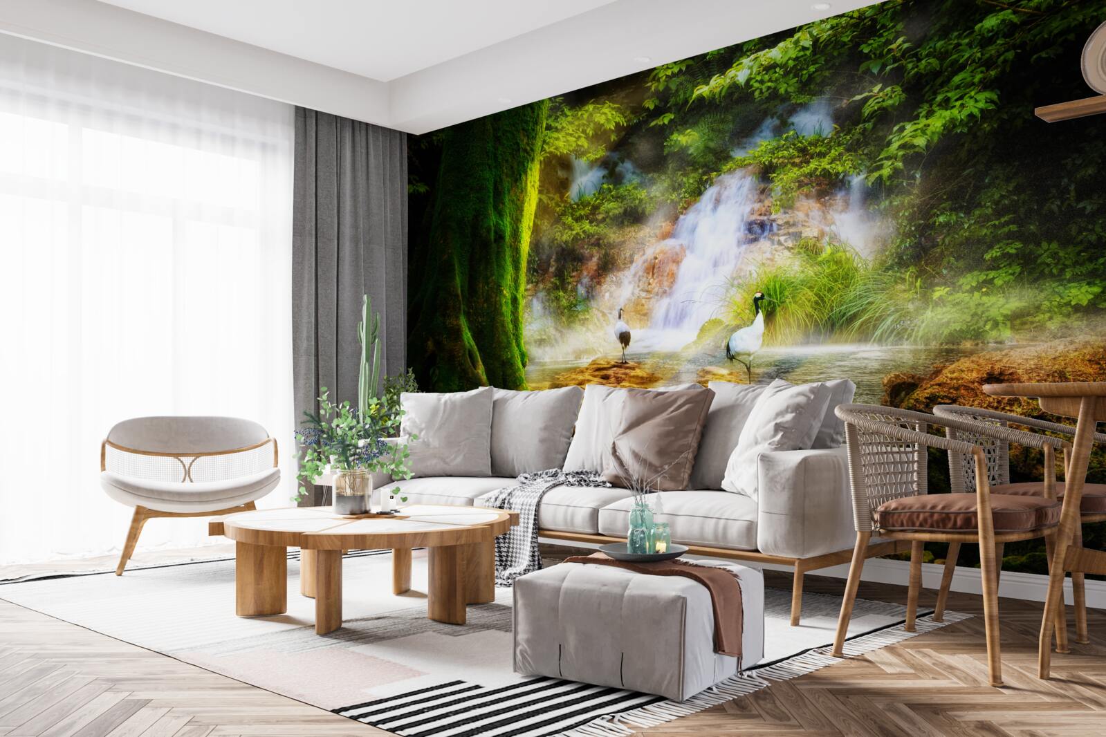 Fotobehang magische bergwaterval die in een cascade valt