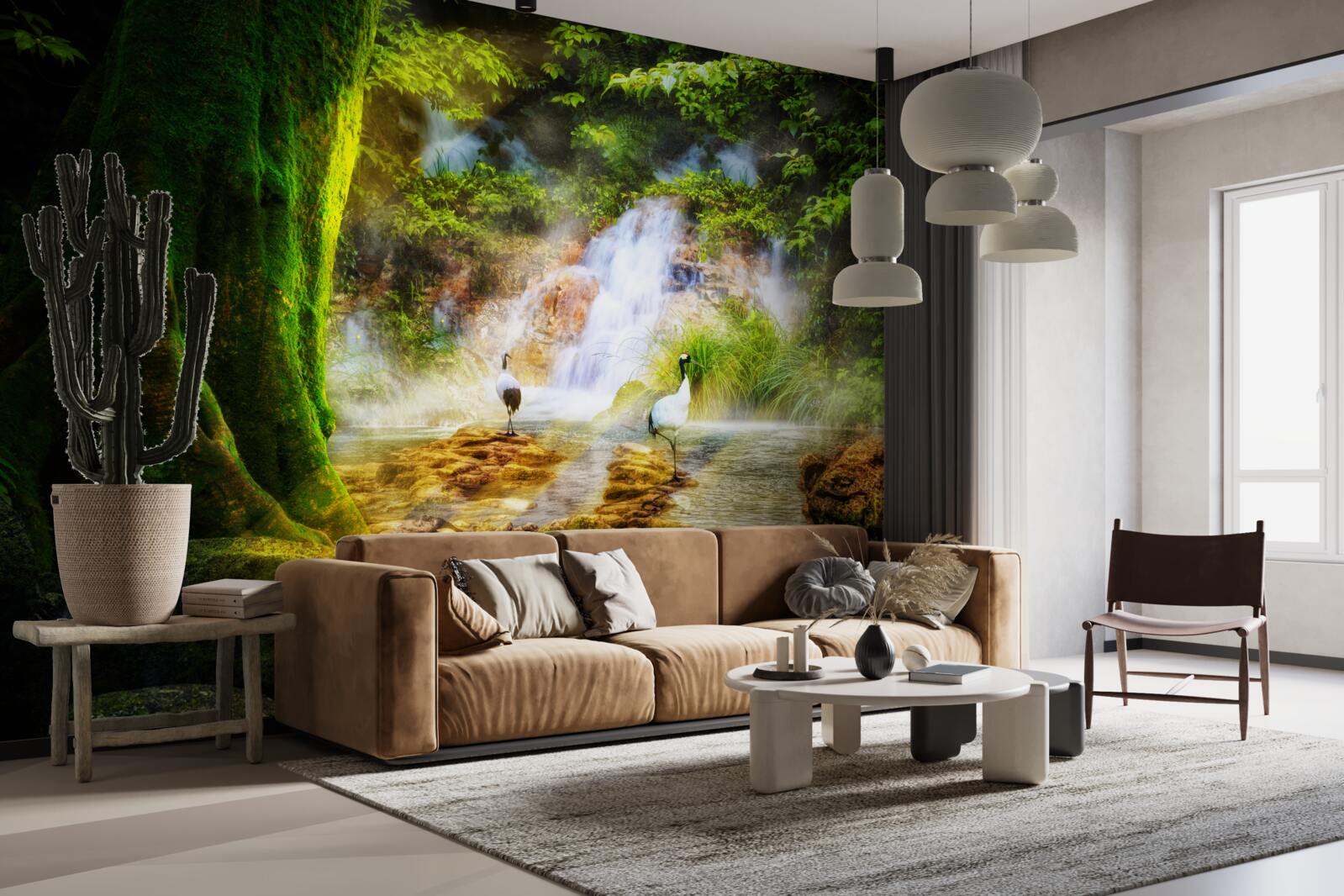 Fotobehang magische bergwaterval die in een cascade valt