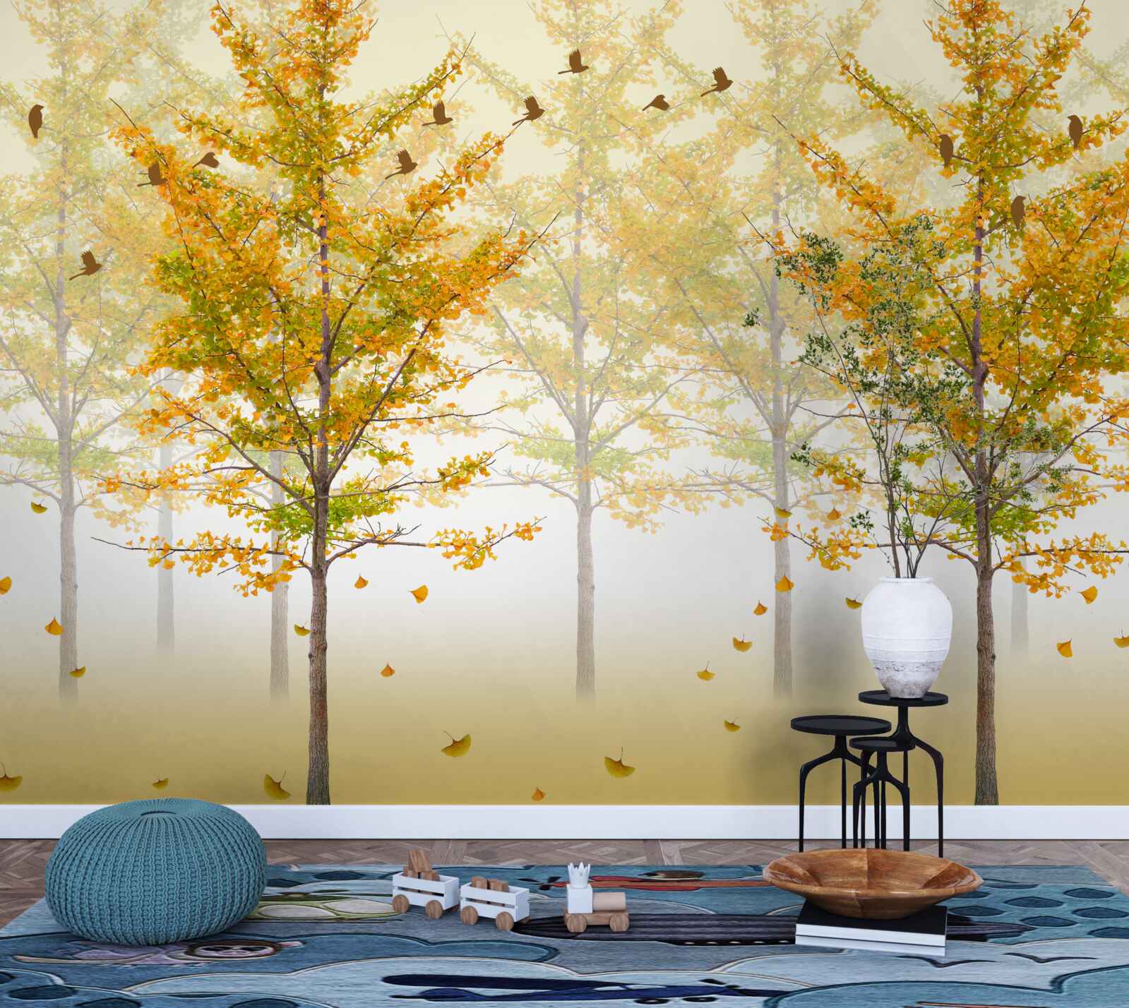 Fotobehang de kleuren van de herfst in een loofbos