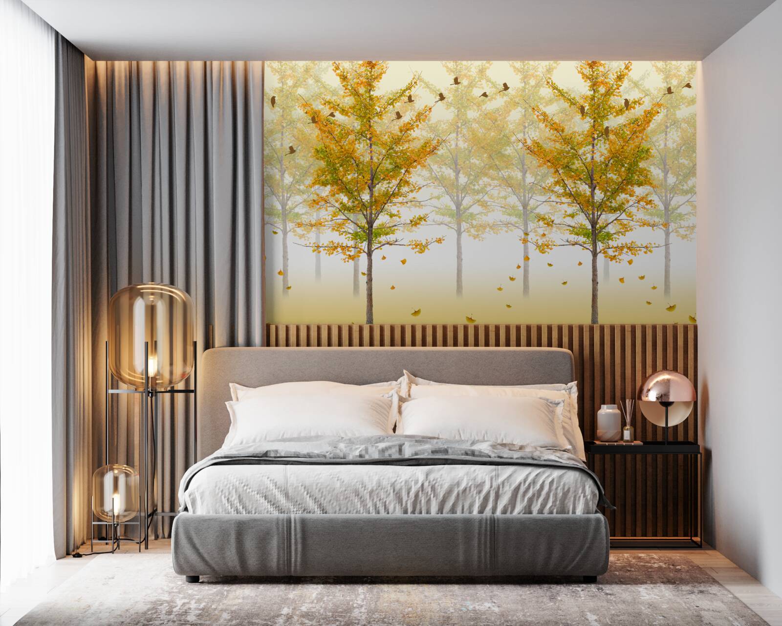 Fotobehang de kleuren van de herfst in een loofbos