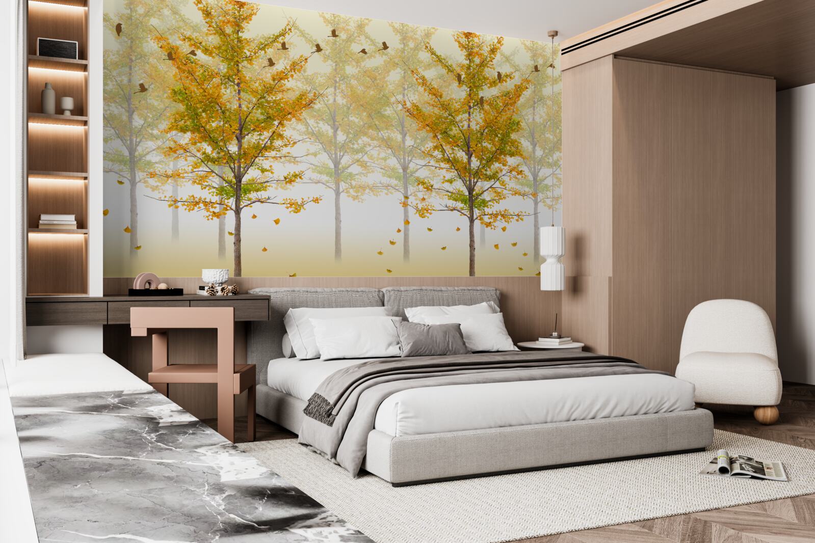 Fotobehang de kleuren van de herfst in een loofbos