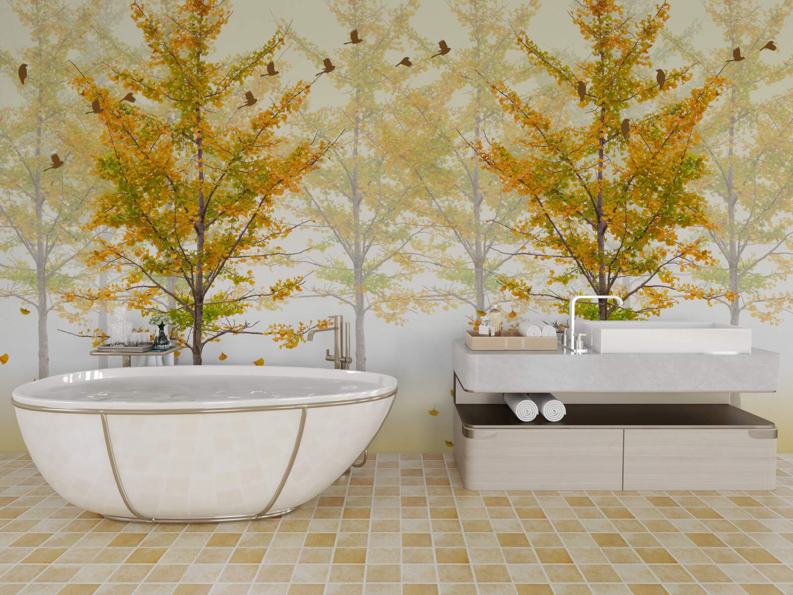 Fotobehang de kleuren van de herfst in een loofbos