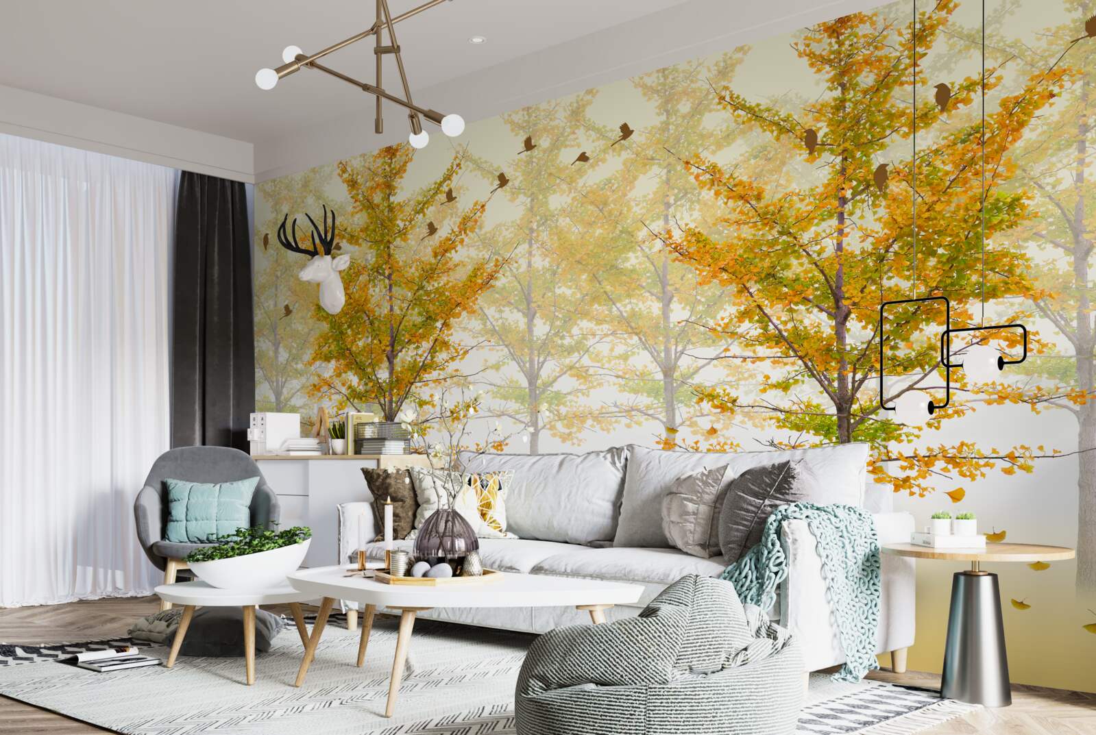 Fotobehang de kleuren van de herfst in een loofbos