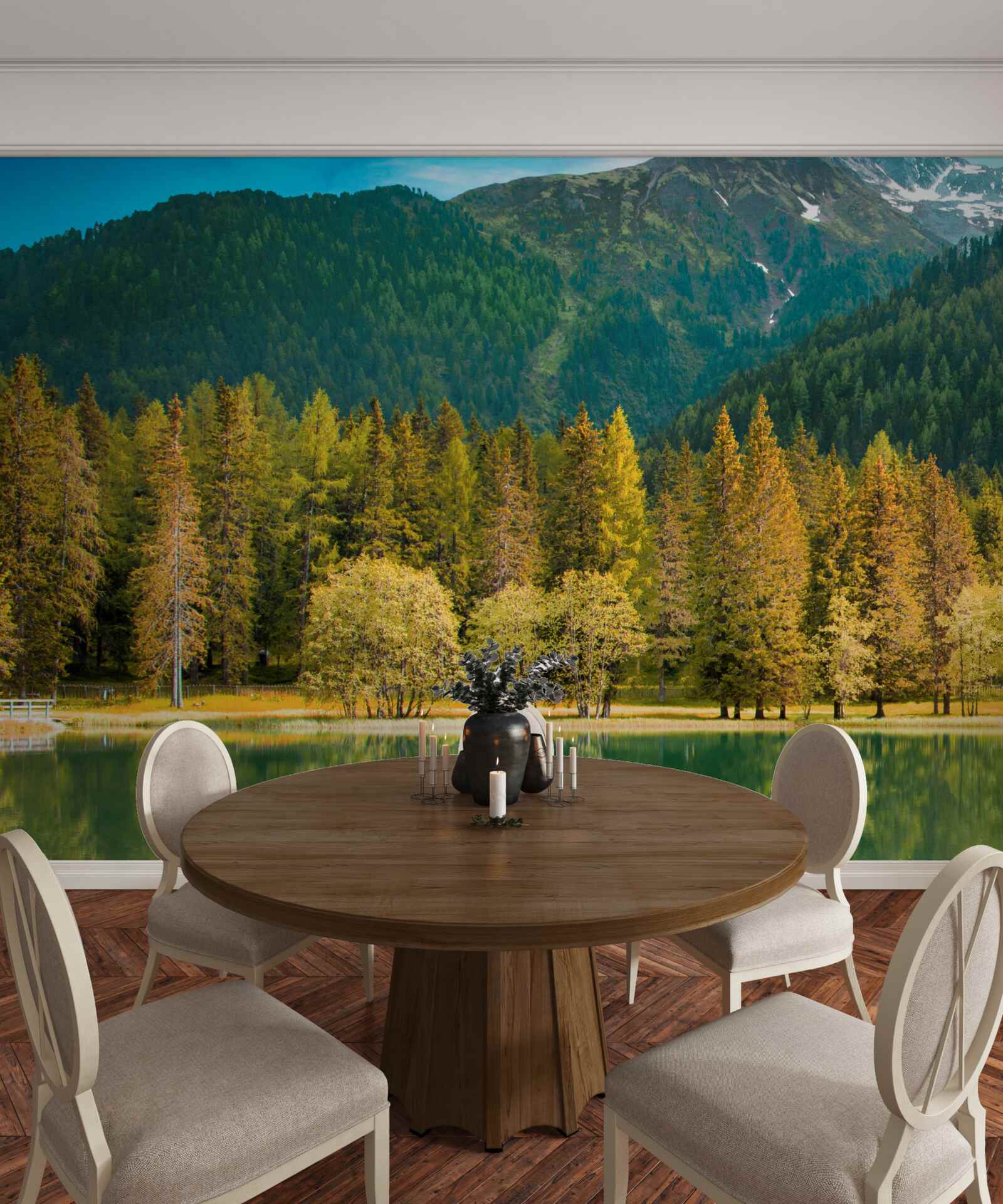 Fotobehang bergmeer in een herfstlandschap