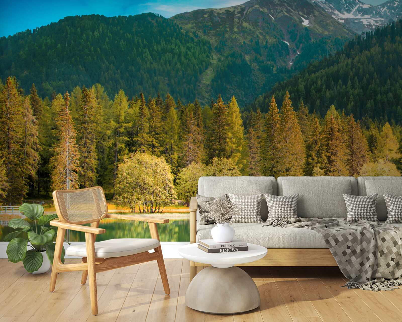 Fotobehang bergmeer in een herfstlandschap