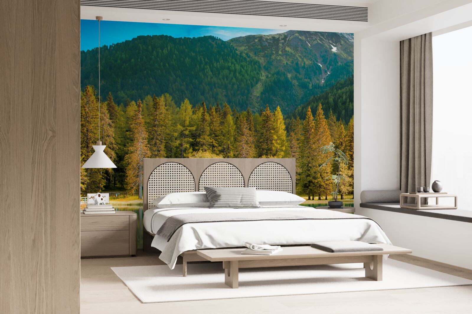 Fotobehang bergmeer in een herfstlandschap