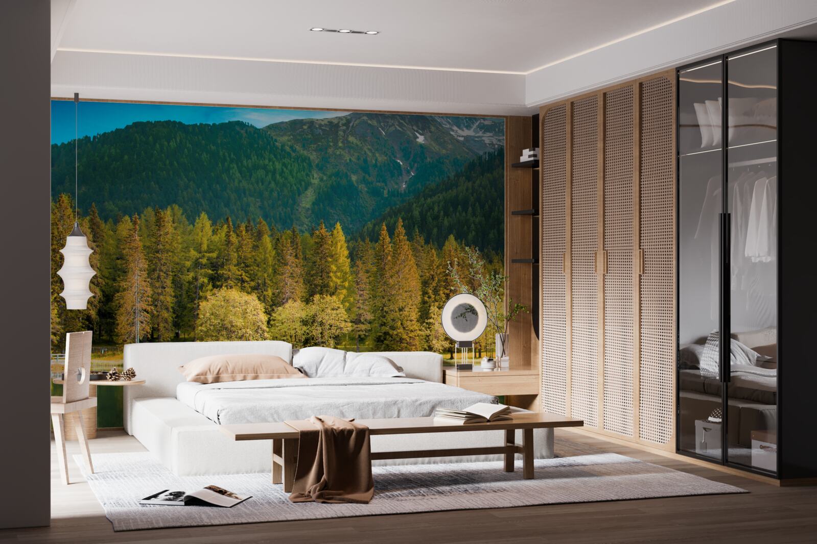 Fotobehang bergmeer in een herfstlandschap