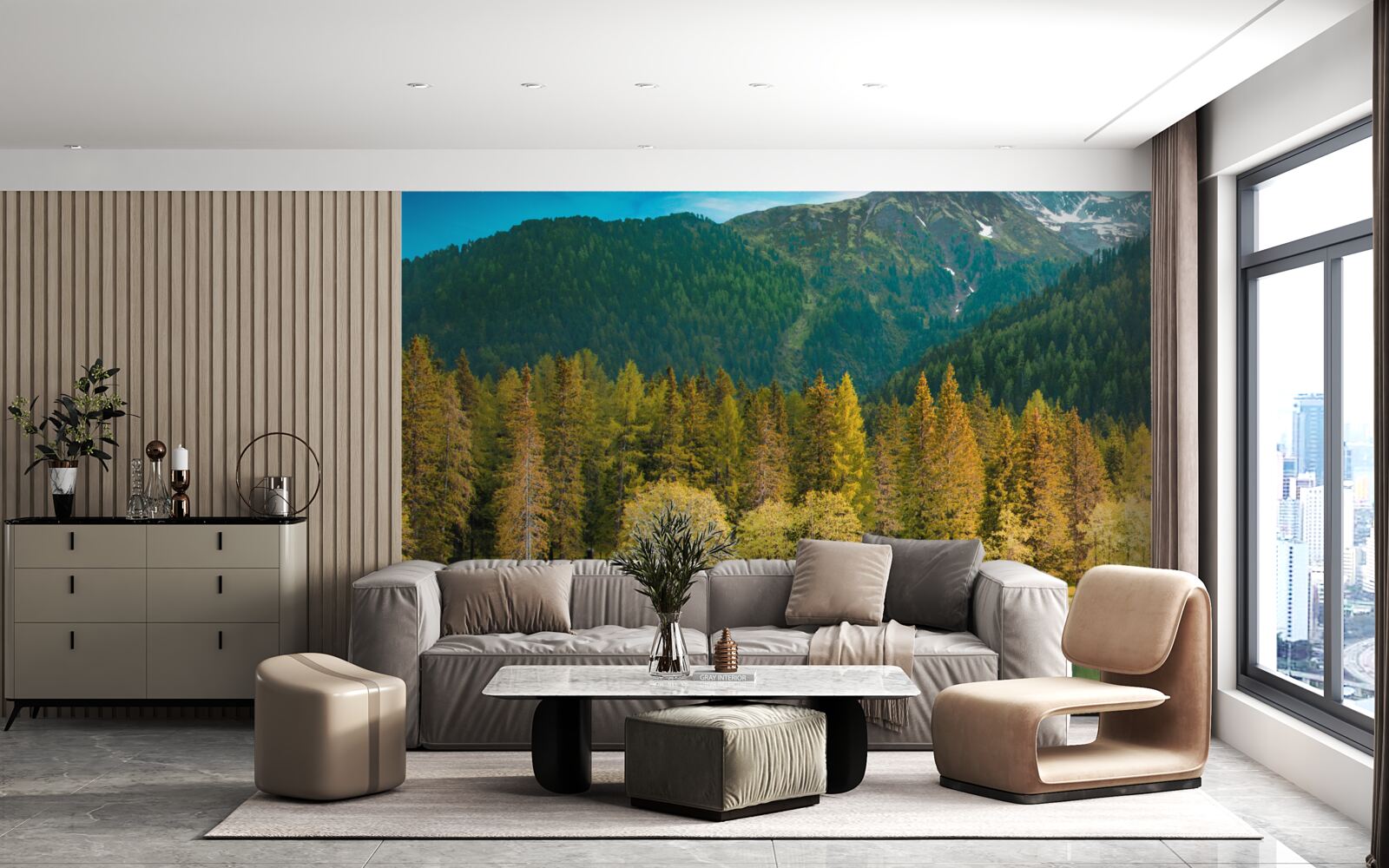 Fotobehang bergmeer in een herfstlandschap