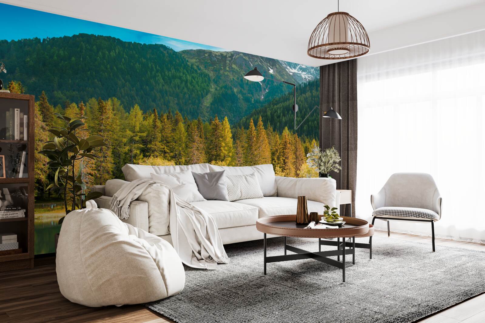 Fotobehang bergmeer in een herfstlandschap