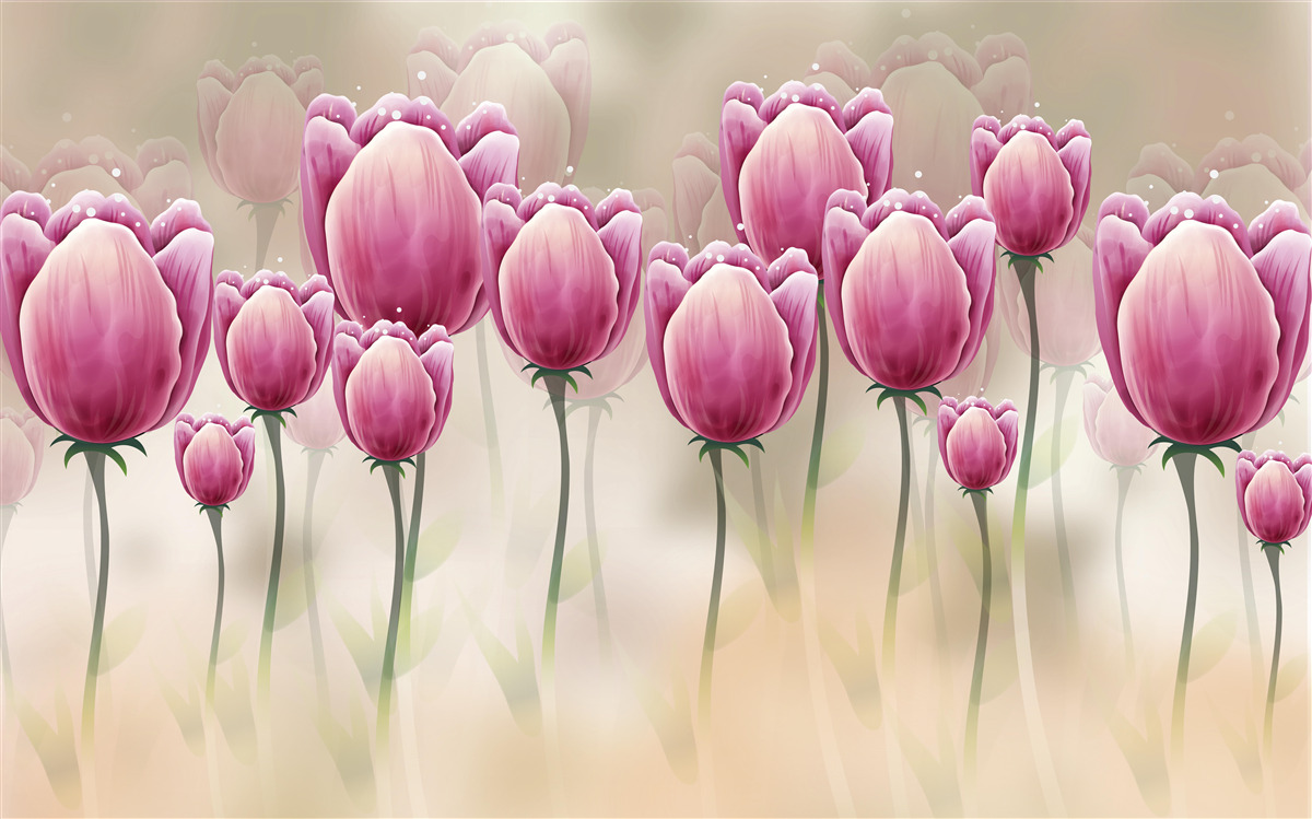 Fotobehang gesloten karmozijnrode tulpen