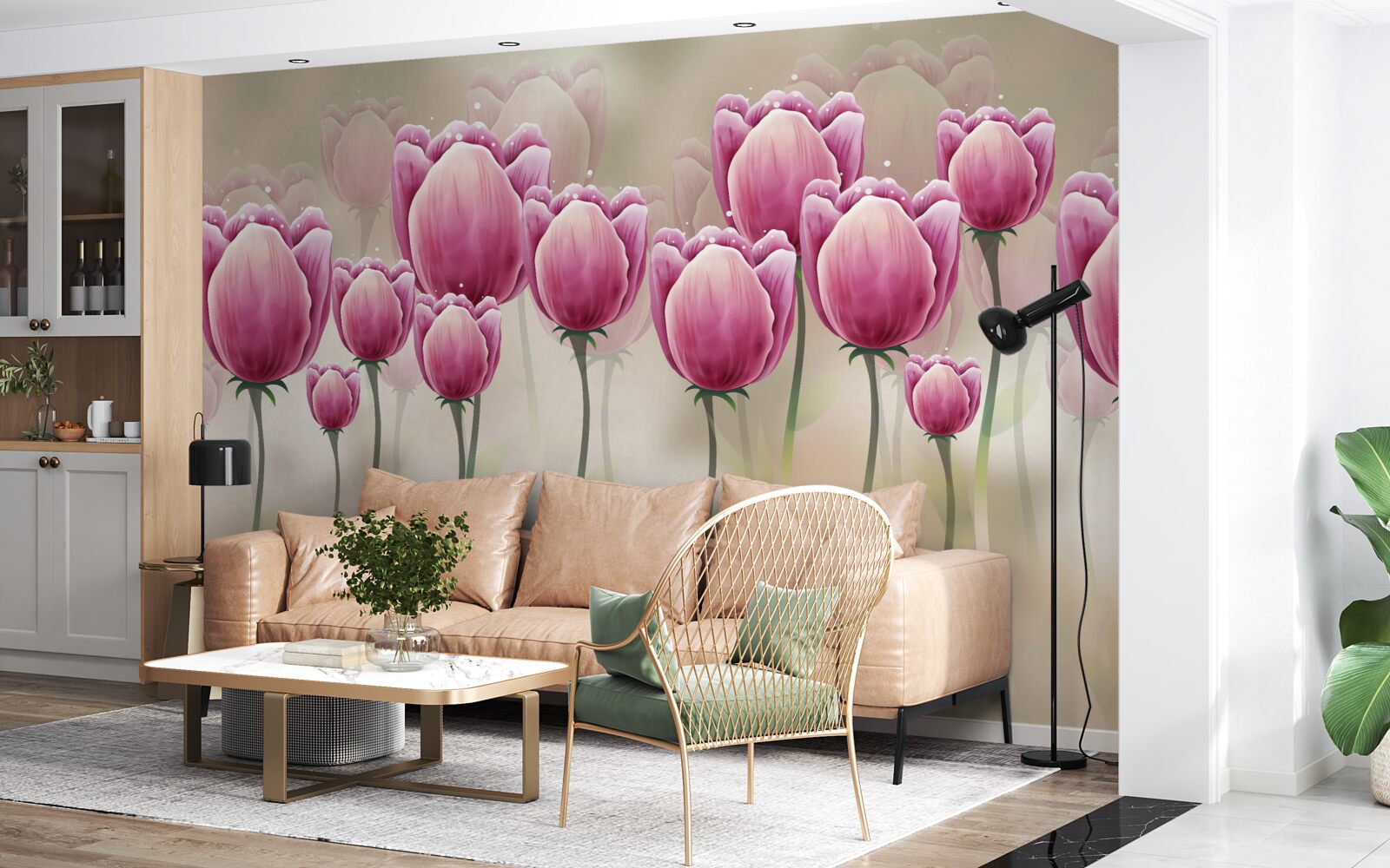 Fotobehang gesloten karmozijnrode tulpen