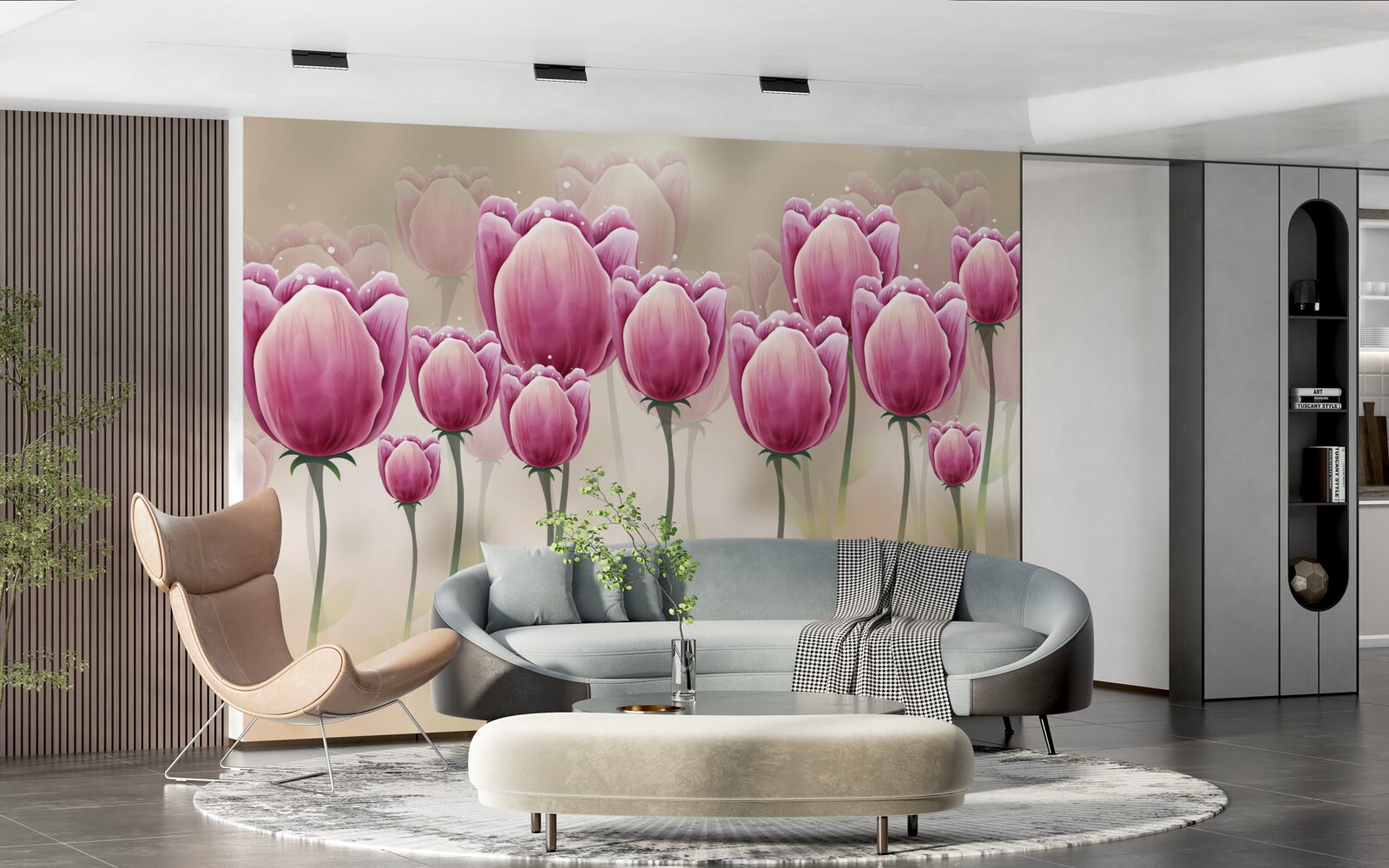 Fotobehang gesloten karmozijnrode tulpen