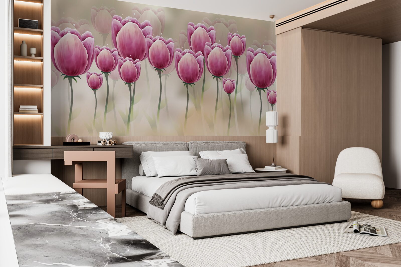 Fotobehang gesloten karmozijnrode tulpen