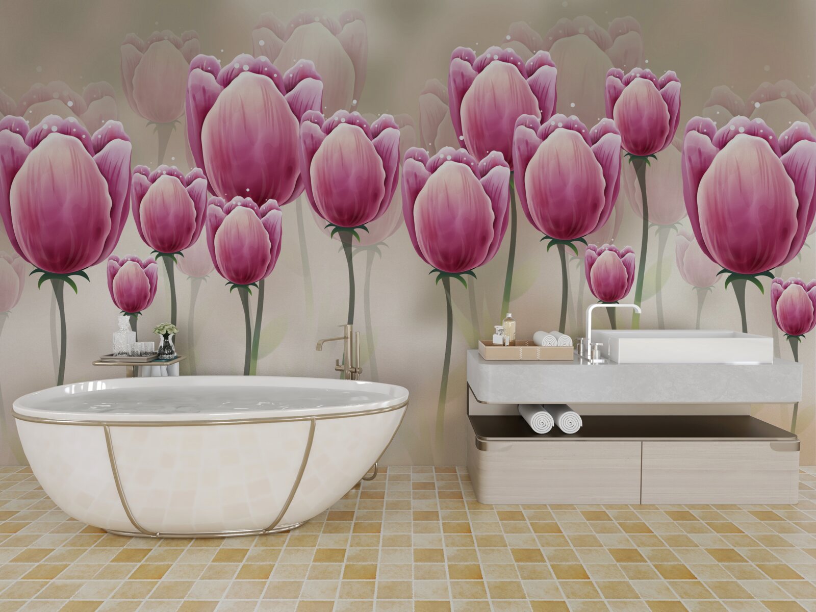 Fotobehang gesloten karmozijnrode tulpen