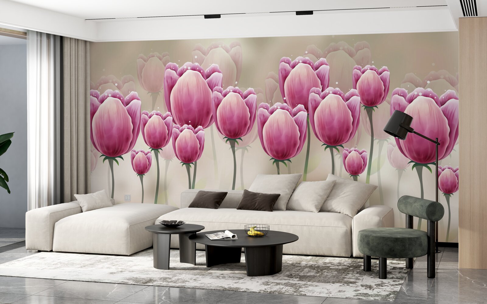 Fotobehang gesloten karmozijnrode tulpen