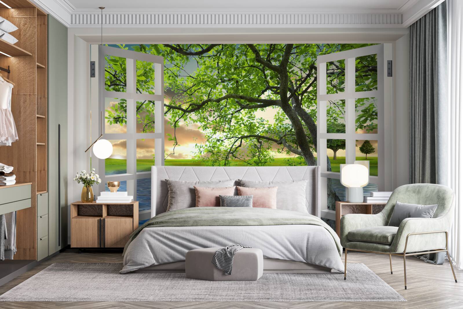 Fotobehang Zwaan drijft bij het raam