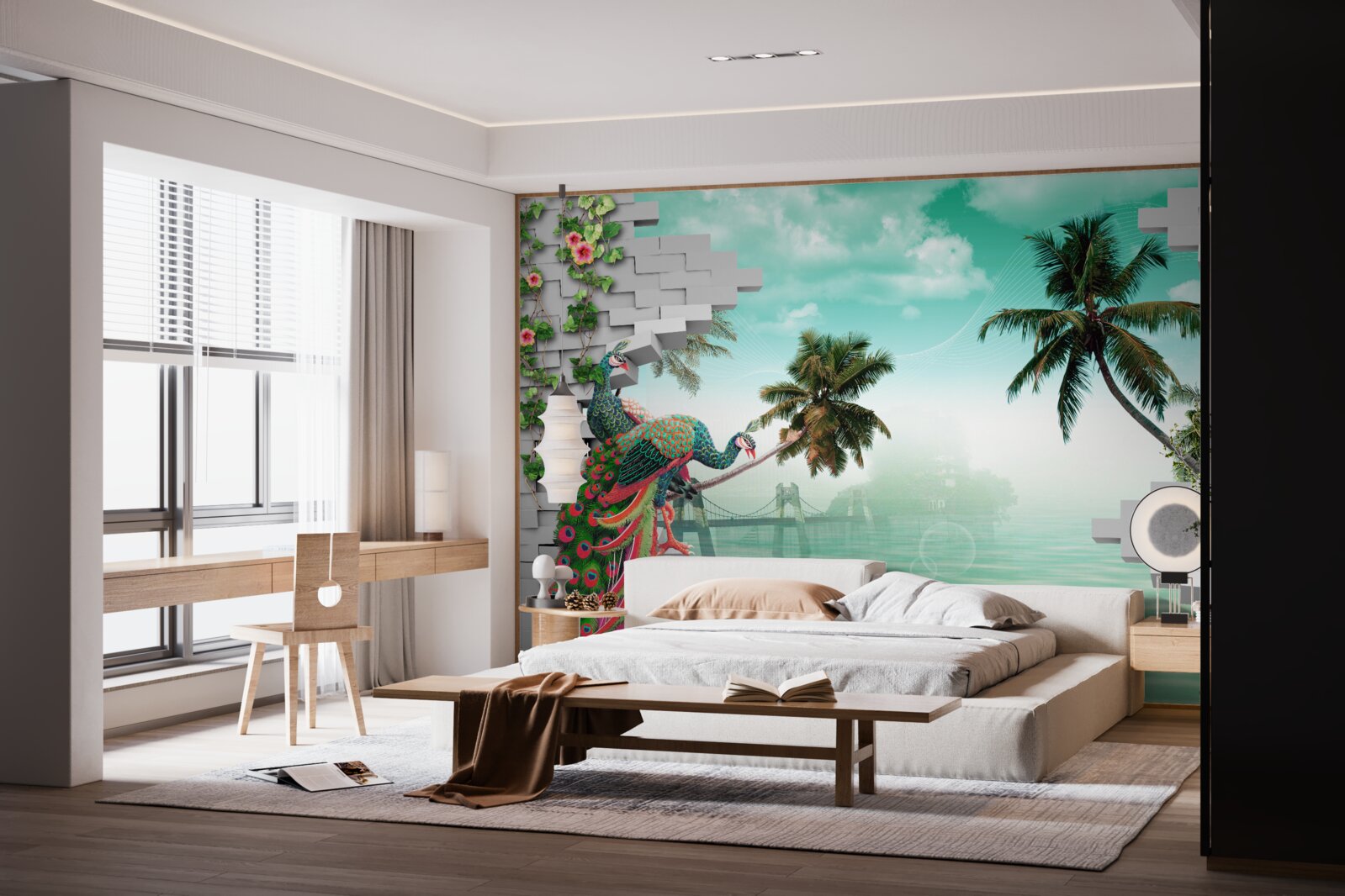 Fotobehang pauwen in de boom