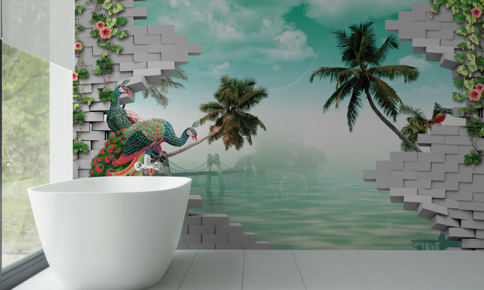 Fotobehang pauwen in de boom