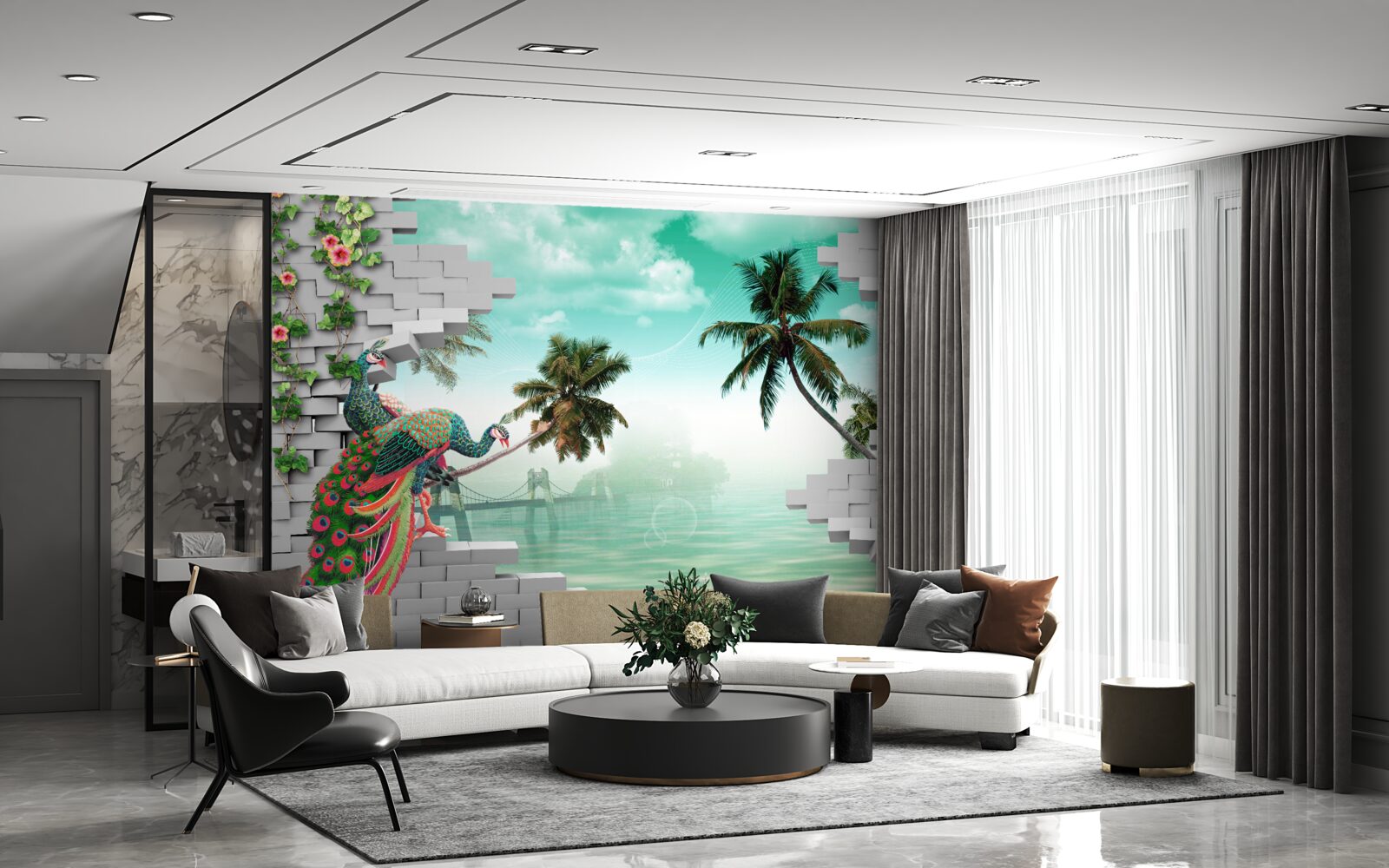 Fotobehang pauwen in de boom