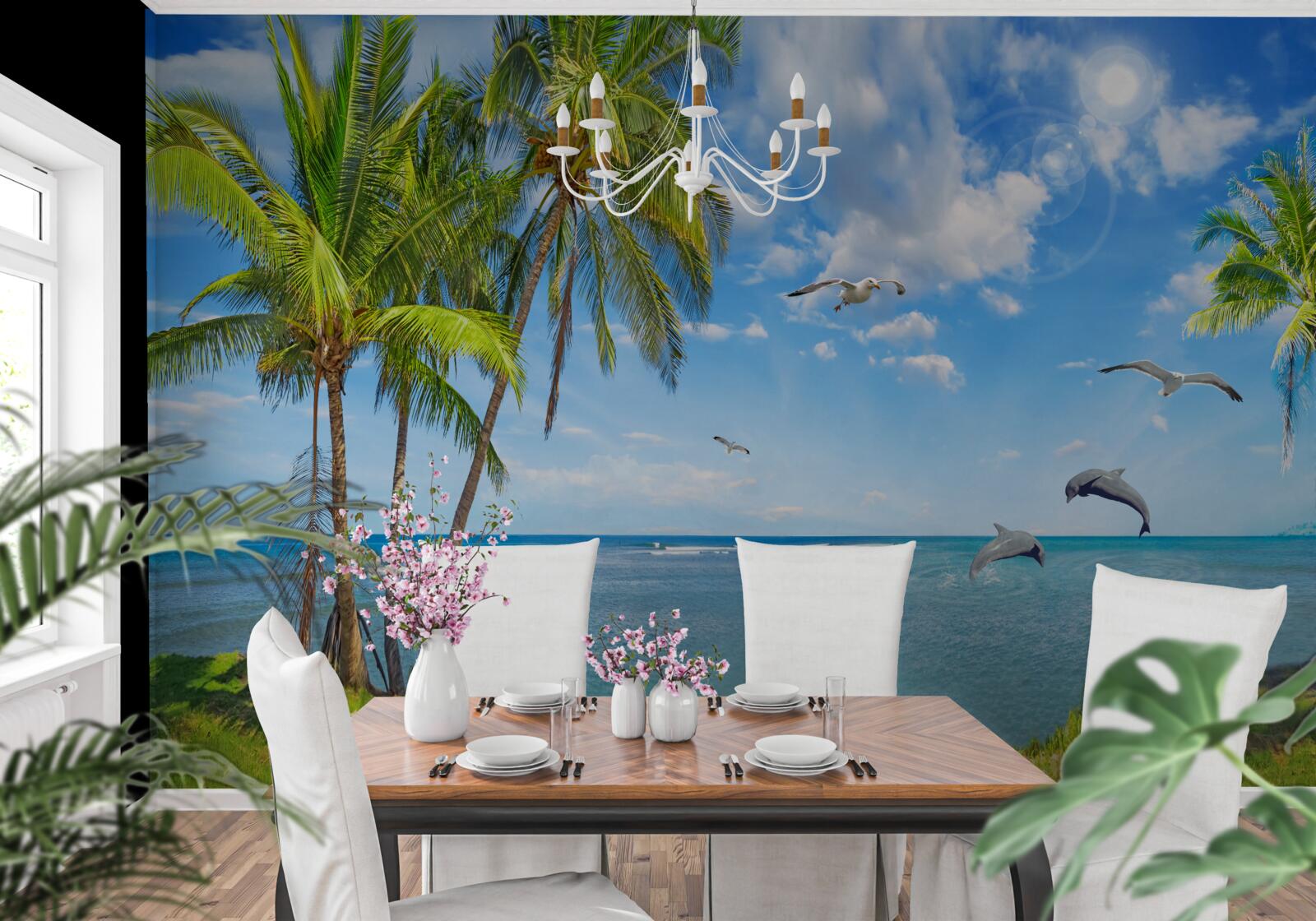 Fotobehang dolfijnen op een zeegezicht