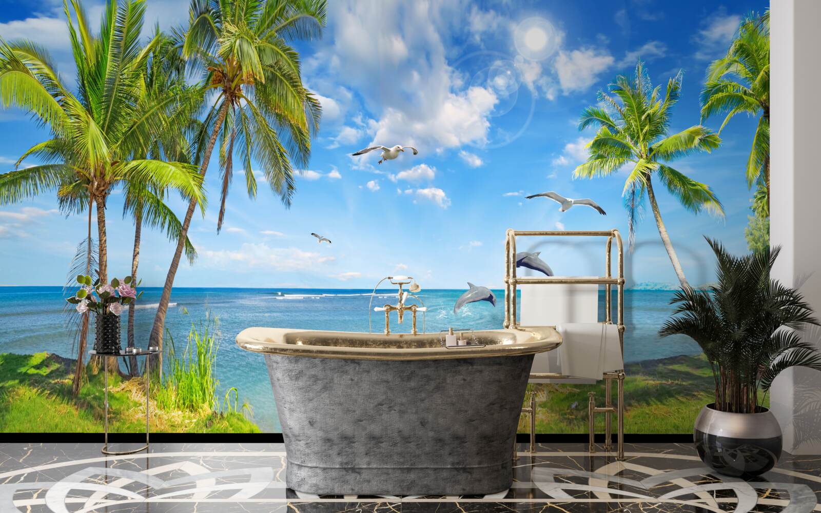 Fotobehang dolfijnen op een zeegezicht