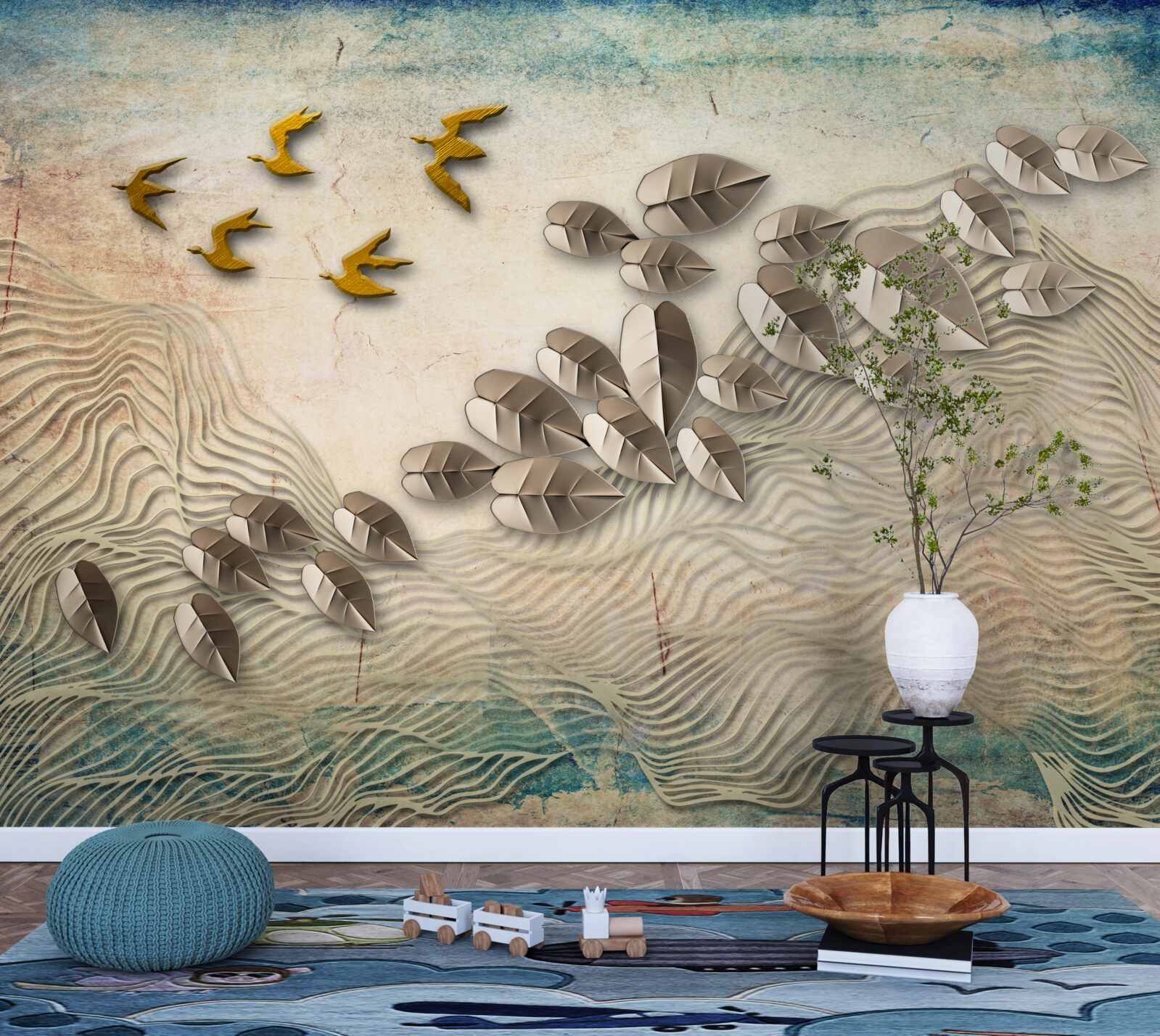 Fotobehang gevederde wezens en hun dons in windvlagen