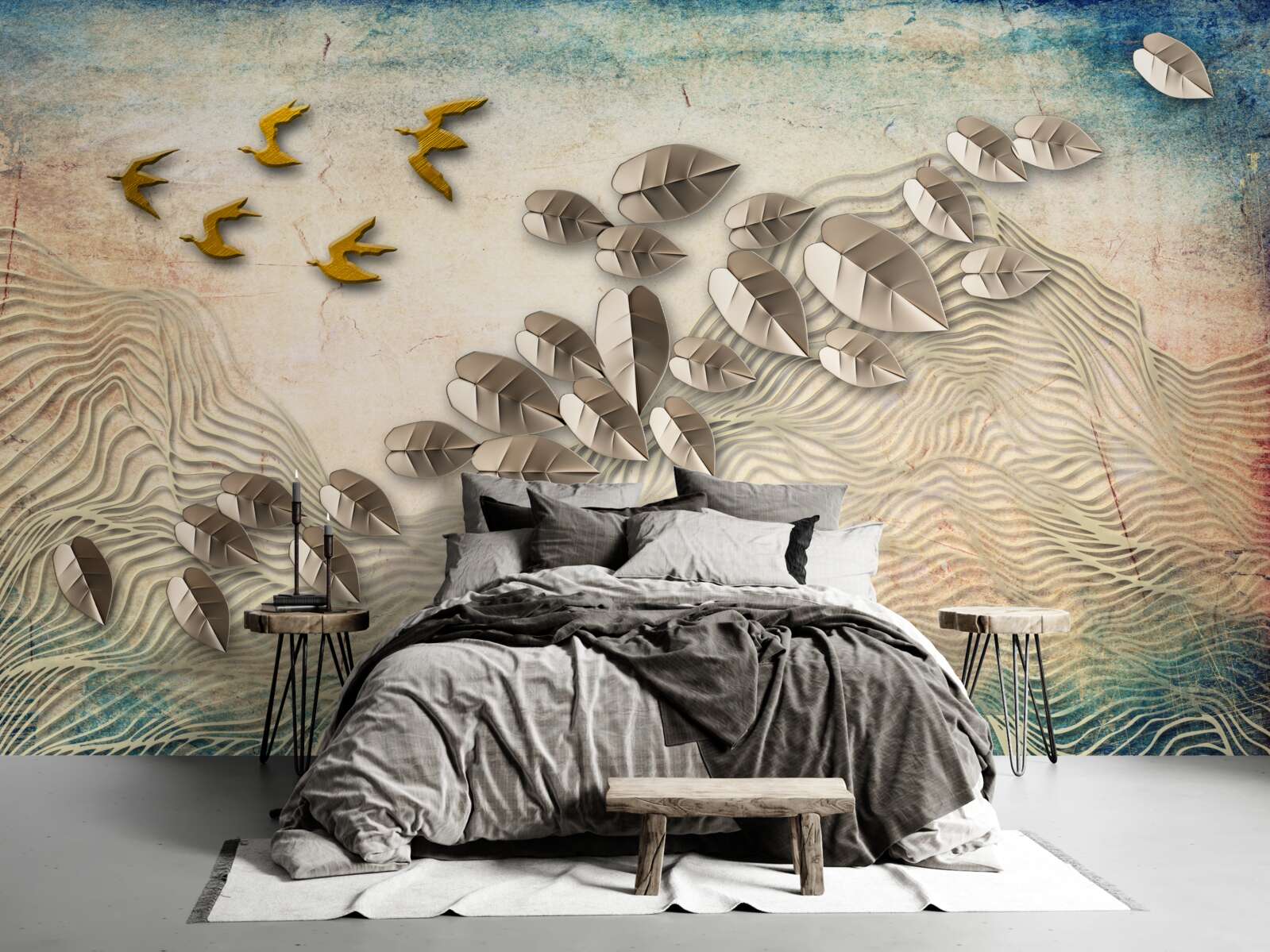 Fotobehang gevederde wezens en hun dons in windvlagen