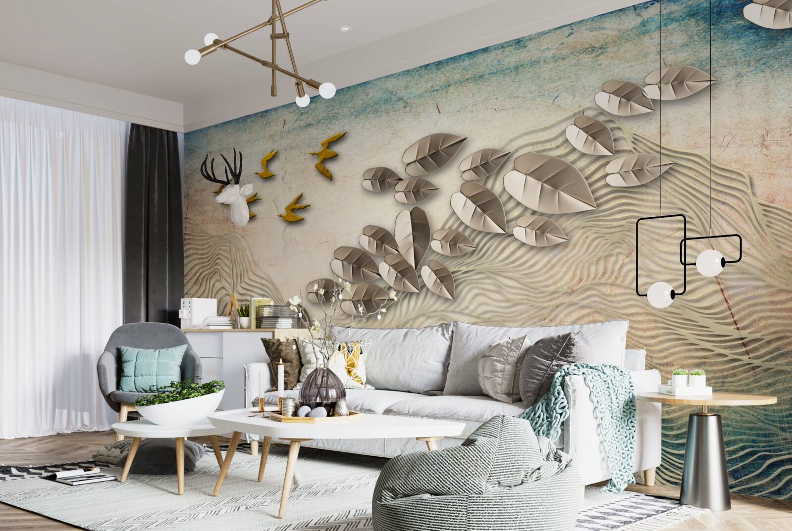 Fotobehang gevederde wezens en hun dons in windvlagen