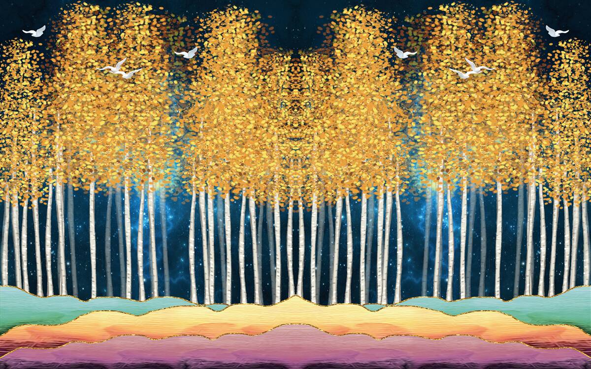 Fotobehang elegante berken klaar voor de nachtrust