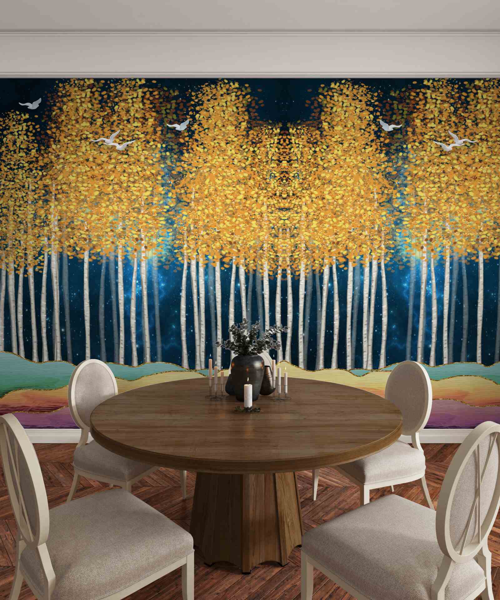 Fotobehang elegante berken klaar voor de nachtrust