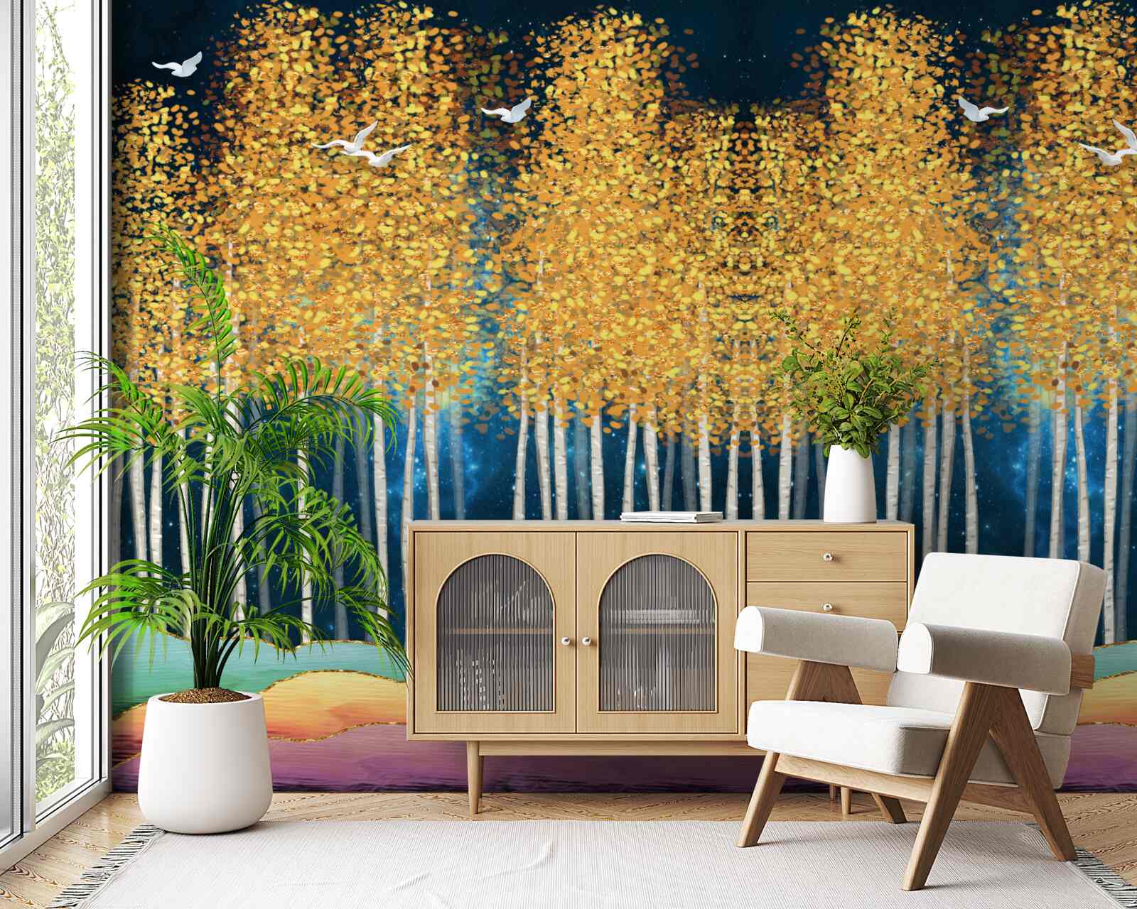 Fotobehang elegante berken klaar voor de nachtrust