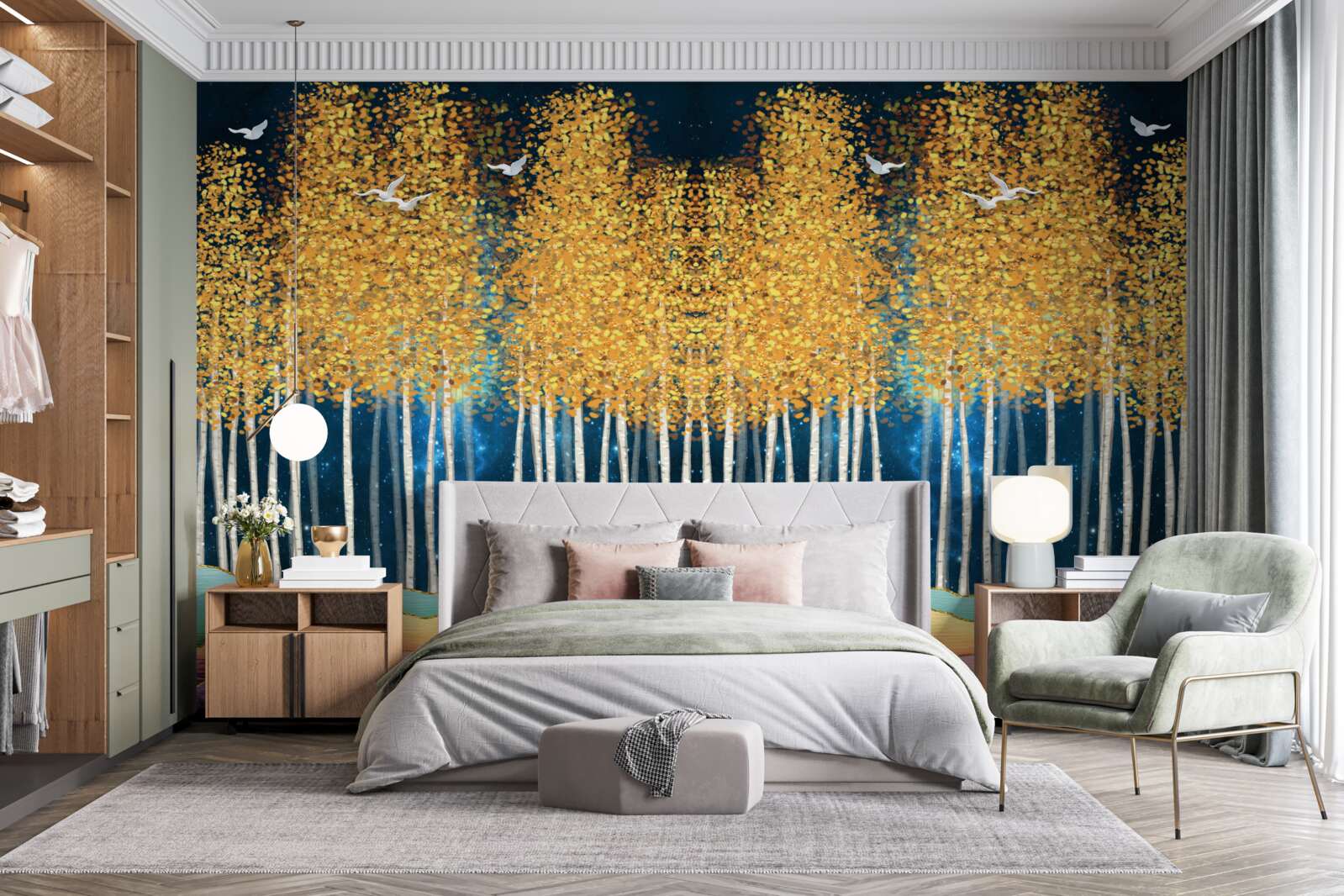 Fotobehang elegante berken klaar voor de nachtrust