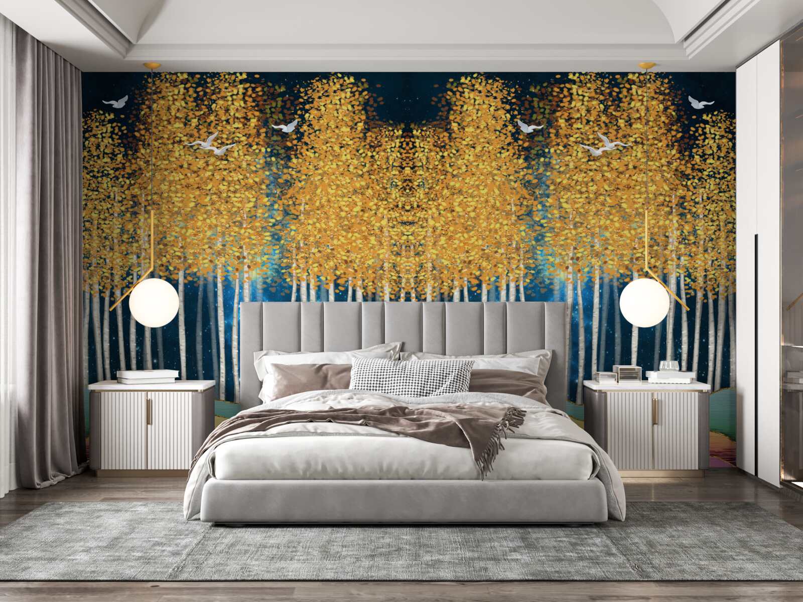 Fotobehang elegante berken klaar voor de nachtrust