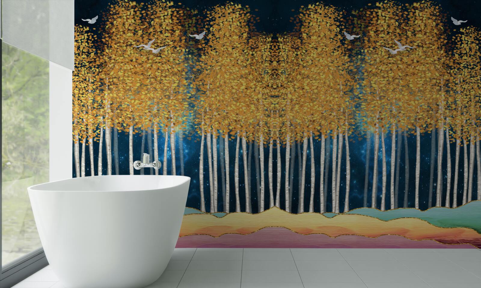 Fotobehang elegante berken klaar voor de nachtrust